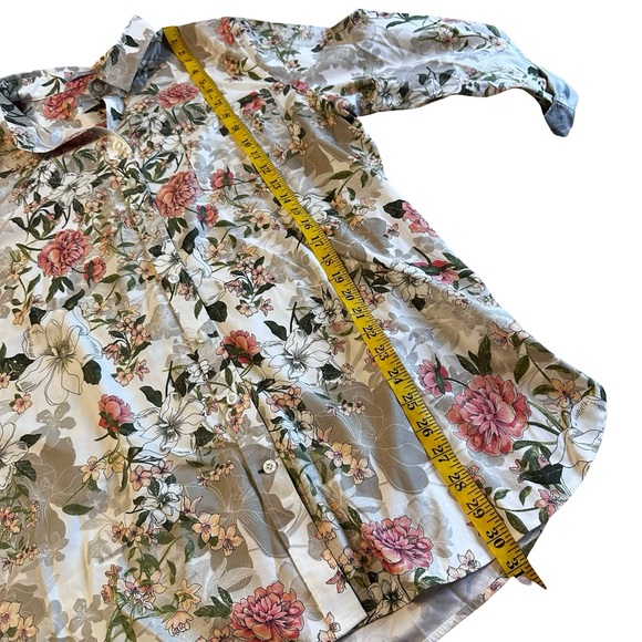 Chico’s Pink Green Floral No Iron Button Down Shirt Size 16 Chic Stretch Comfy - Picture 11 of 12